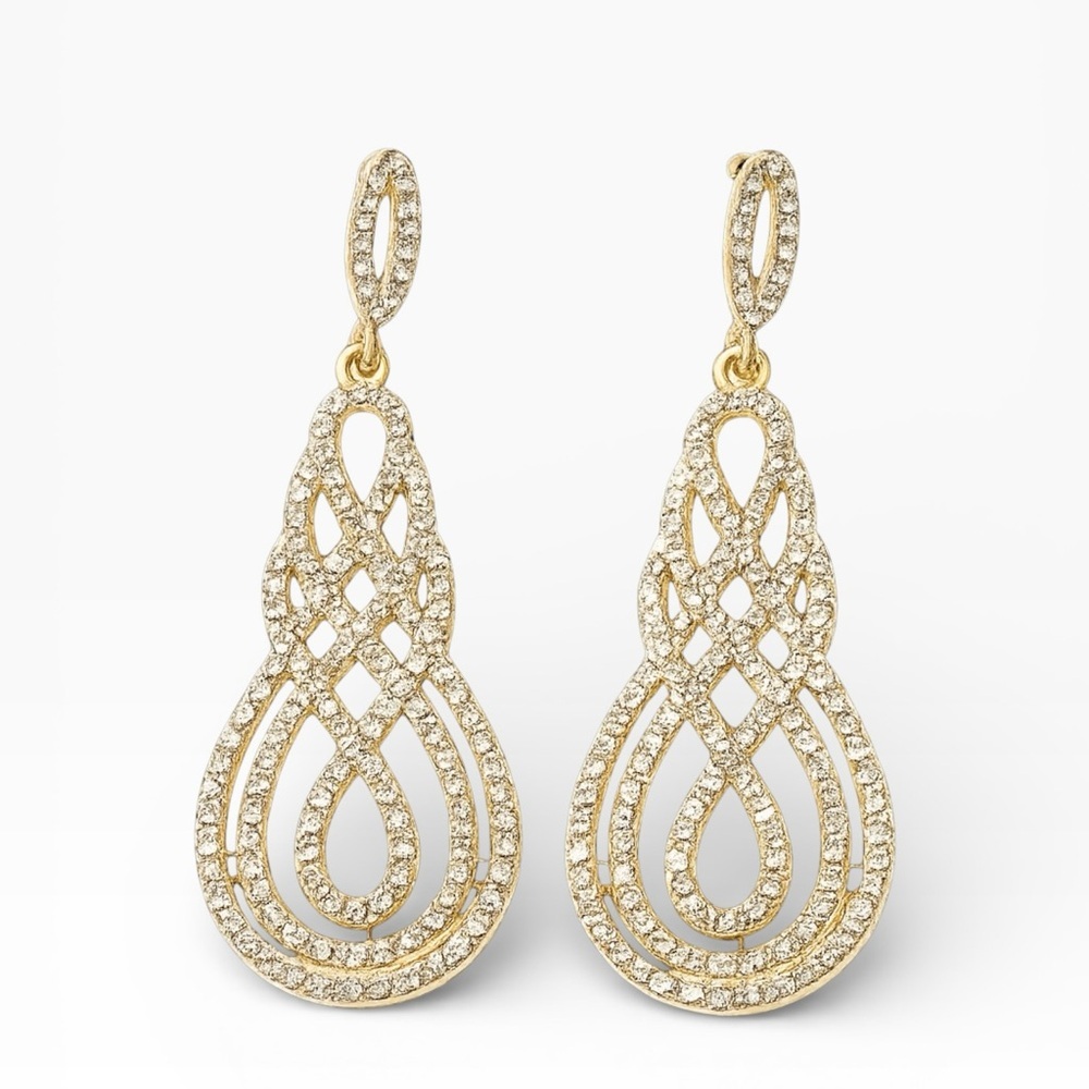 David Tutera Juliana Bridal Earrings in Gold with Pave Set Scroll Design